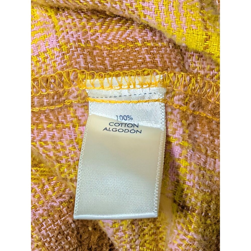 BKE Boyfriend Yellow Pink Plaid Flannel Shirt M 100% Cotton Oversized Grunge Y2K - Picture 4 of 5